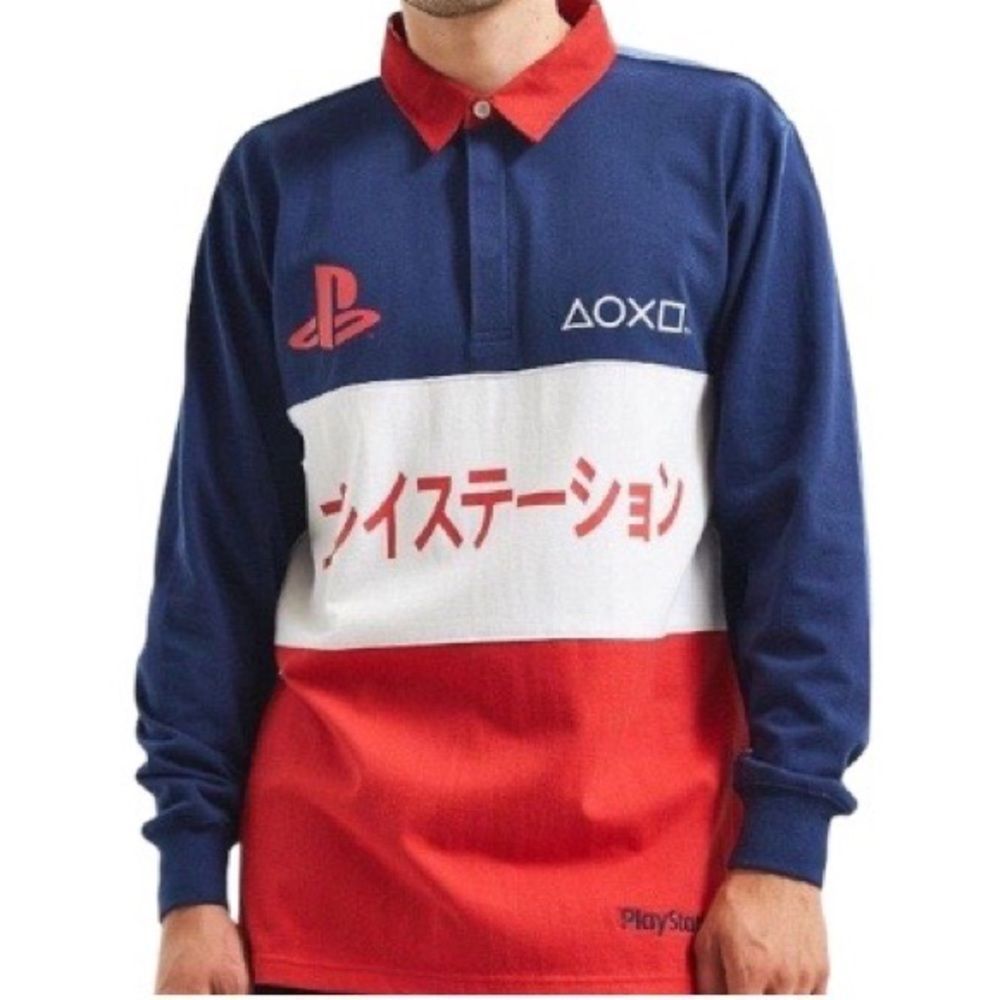 Sony Men's Red PlayStation Japanese Polo Shirt Embroidered Gaming Size M